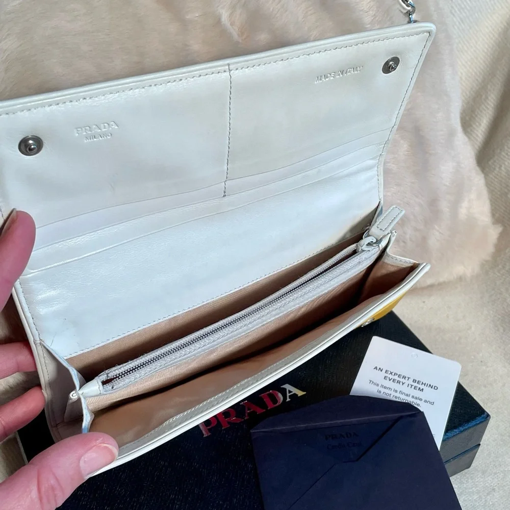 PRADA ❤️💛 nylon and white leather WOC wallet with unbranded insert and chain - Picture 7 of 16